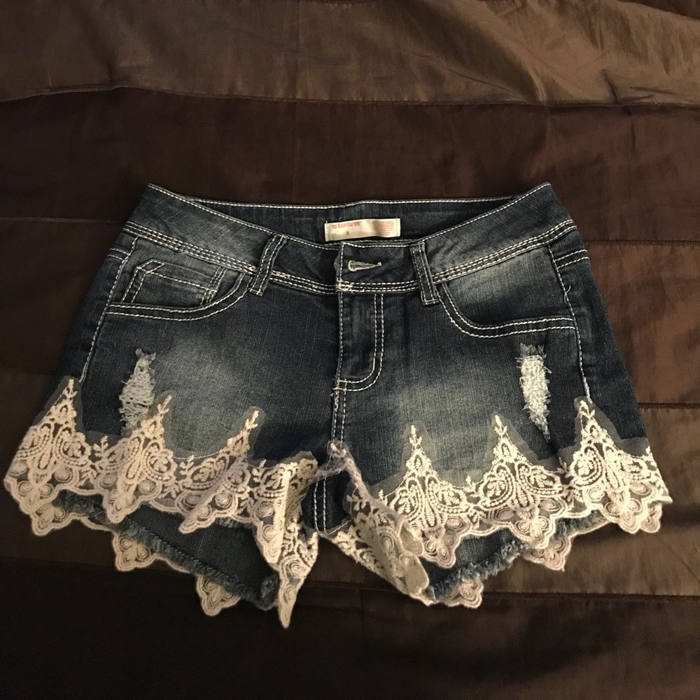 Lace jean shorts